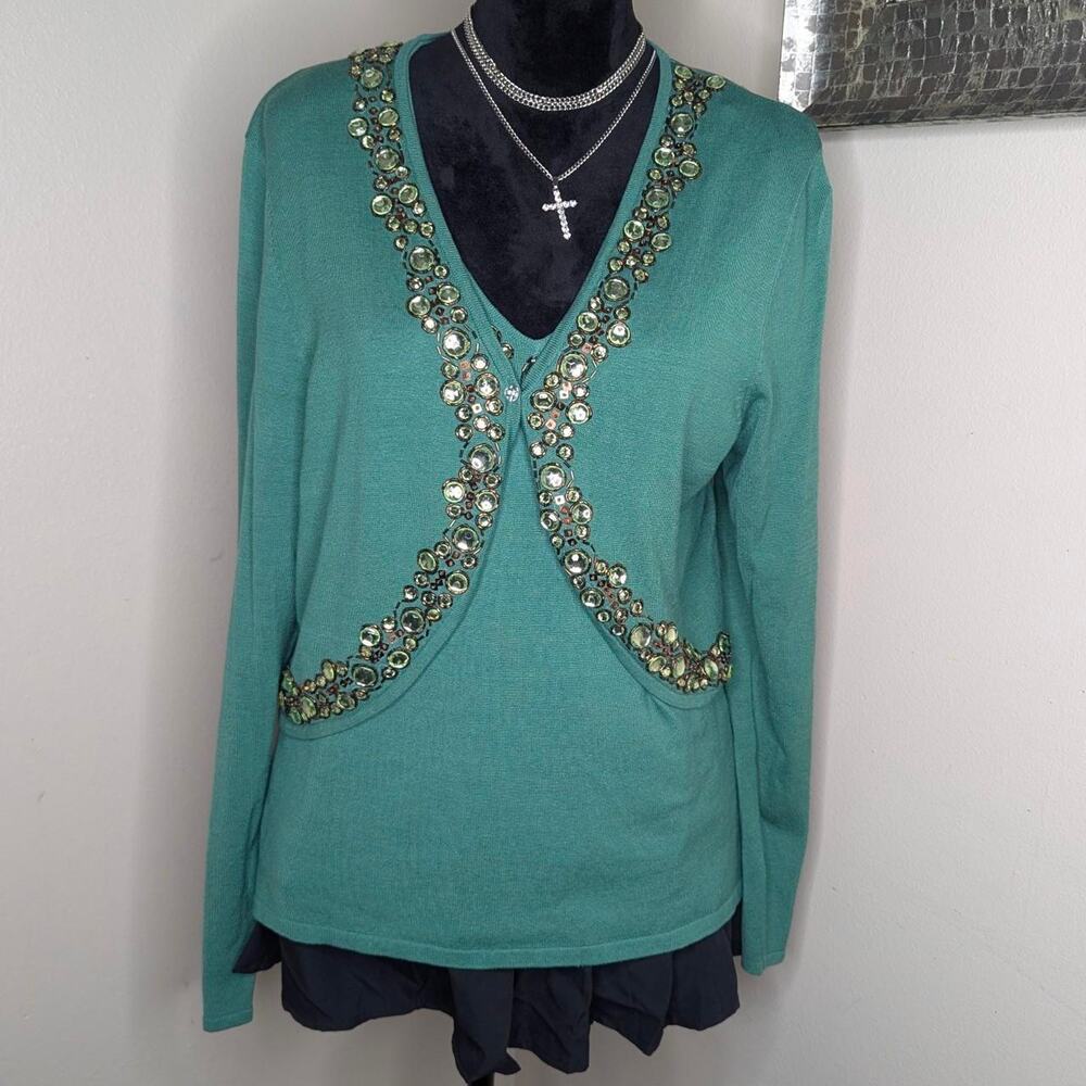 Green 2pc bohostyle long sleeve top XL - Picture 2 of 7